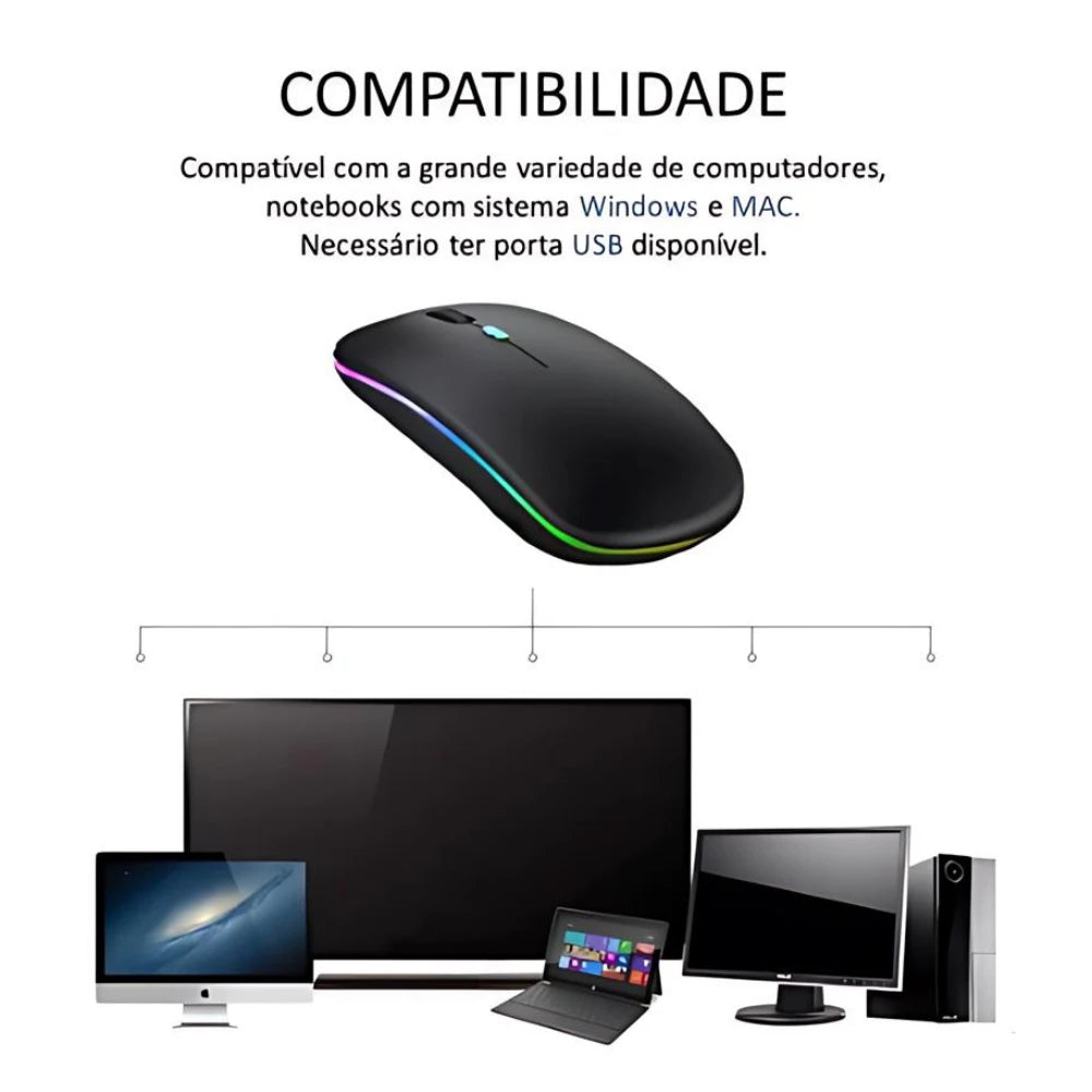 Mouse Sem Fio Recarregável 2.4GHz
