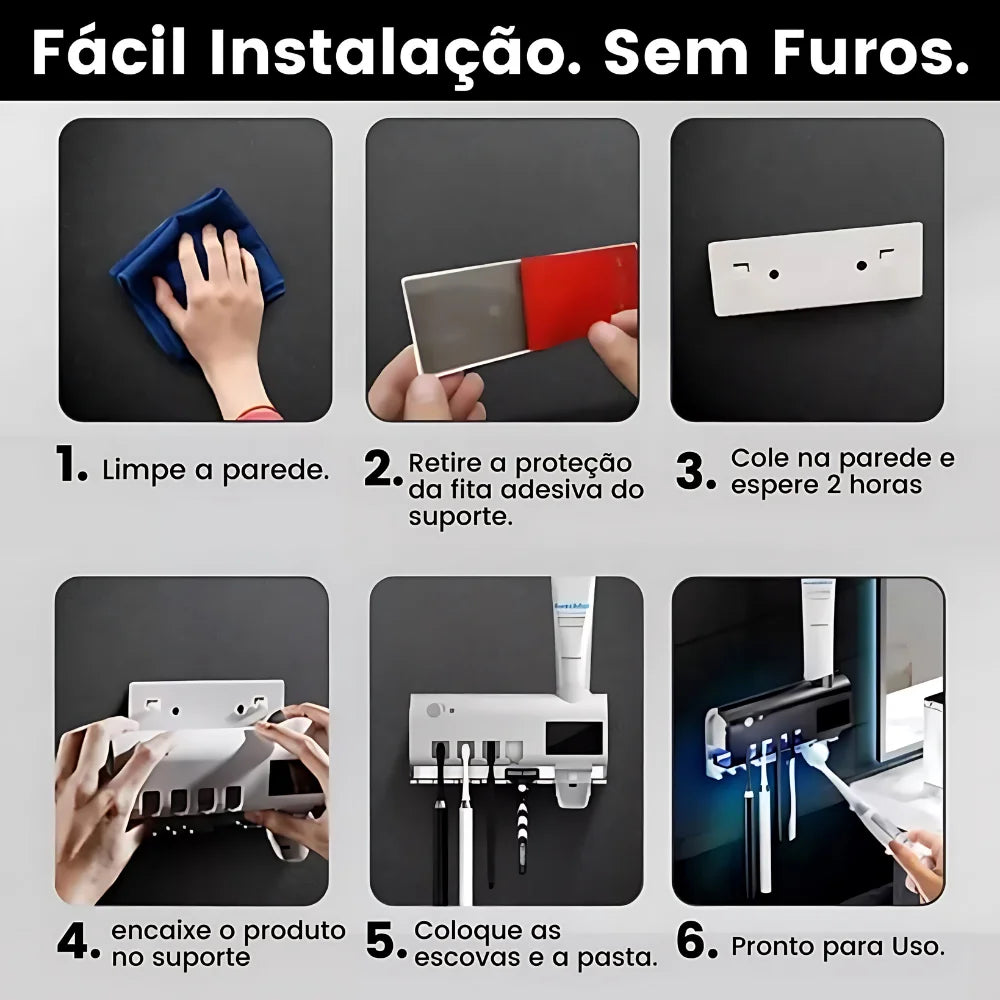 Esterilizador UV Automático para Escova de Dentes com Dispenser de Creme Dental