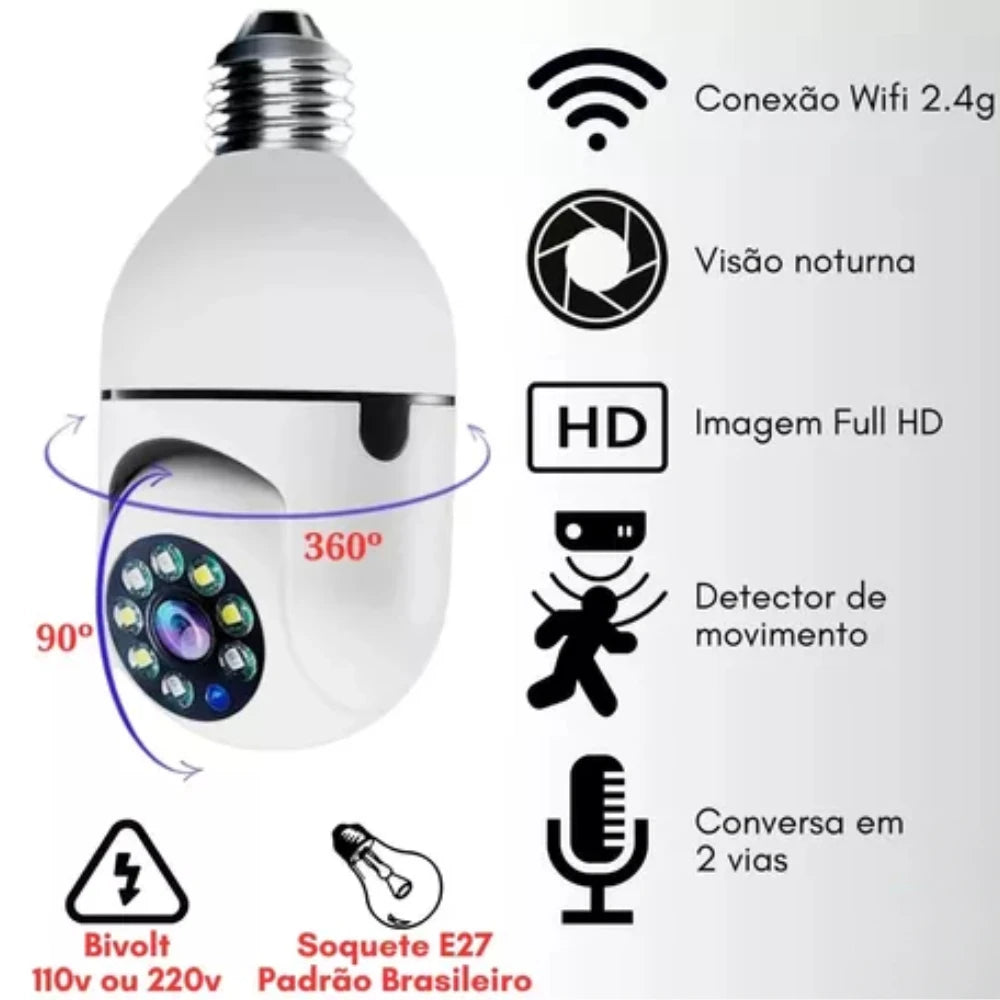 Câmera IP PTZ Robô Lâmpada WiFi Giratória