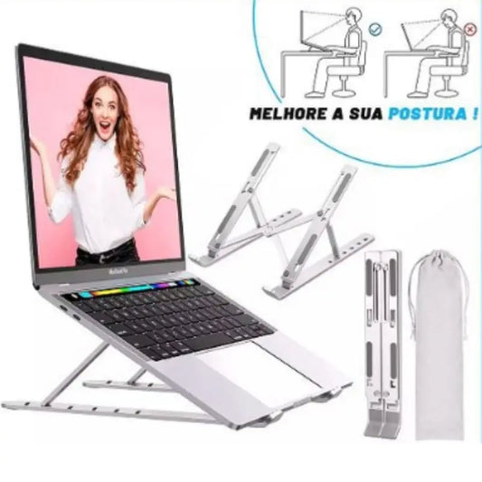 Suporte de Alumínio Ajustável para Notebook e MacBook – Ergonomia e Conforto no Escritório