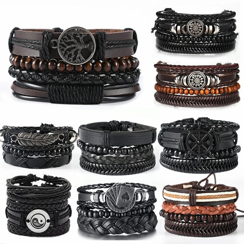 Pulseiras de couro para homens Vintage 2