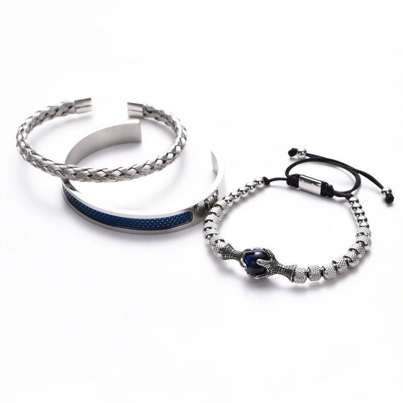 Conjunto de luxo masculino pulseira de aço inoxidável